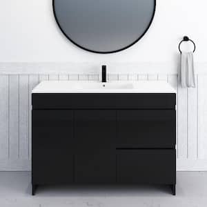 Mace 48 in. W x 18 in. D x 34 in. H Bath Vanity in Glossy Black with White Ceramic Top and Right-Side Drawers