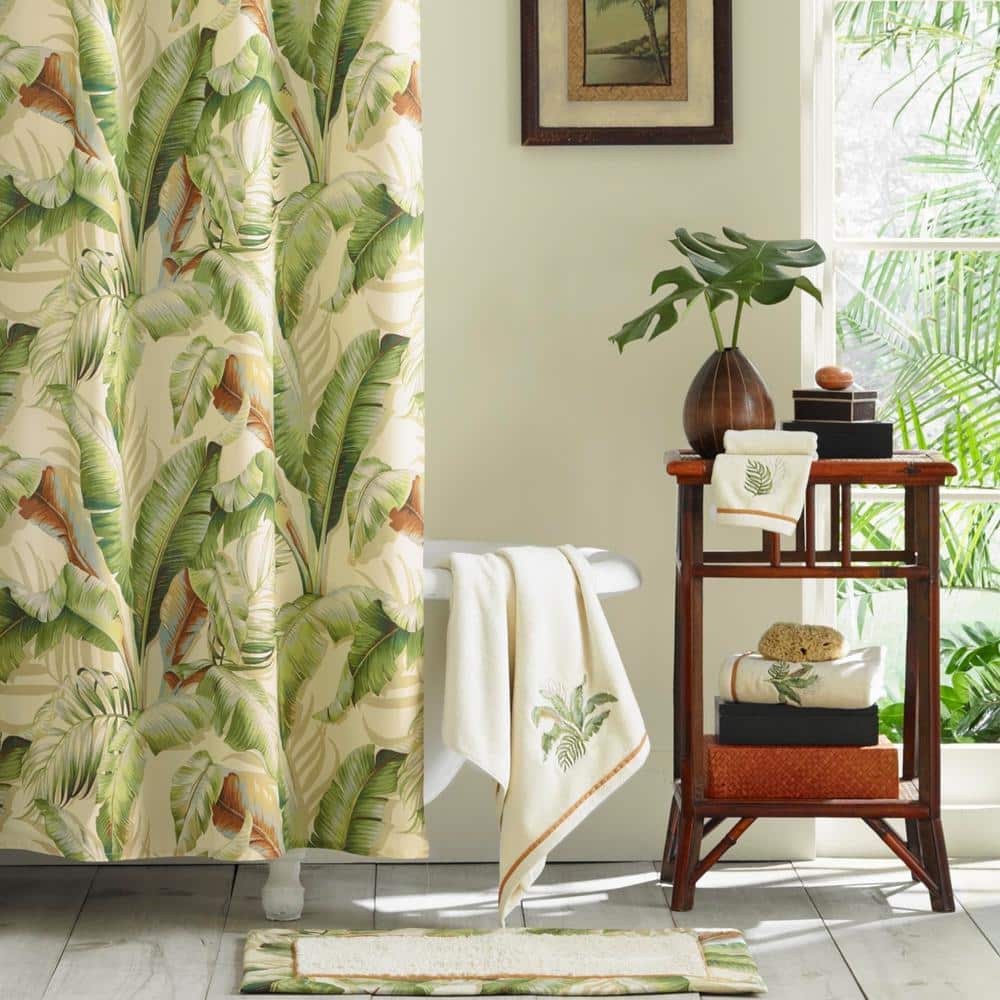 Palmiers Green and Beige Cotton Tropical Shower Curtain 72" x 72"