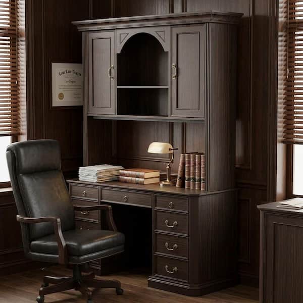 FUFU&GAGA 59 in. W Rectangle Classical Dark Brown Wood Grain Wood