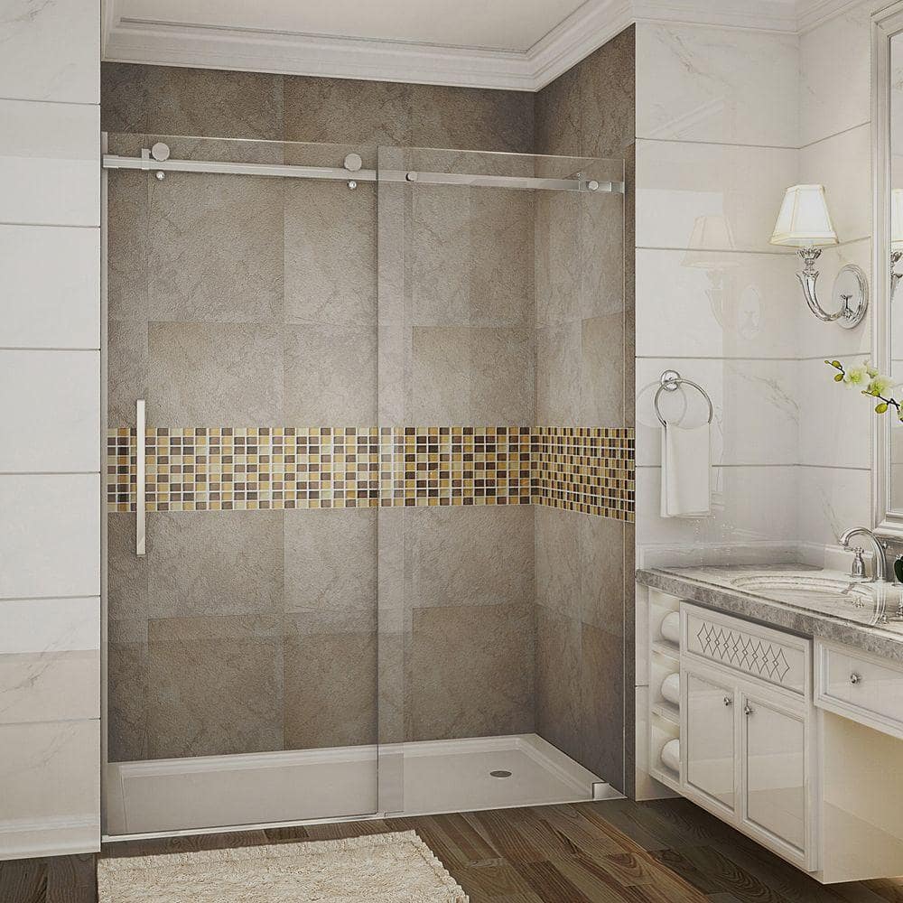 Aston Moselle 60 in. x 75 in. Completely Frameless Sliding Shower Door in Chrome with Clear Glass -  SDR976-CH-60-10
