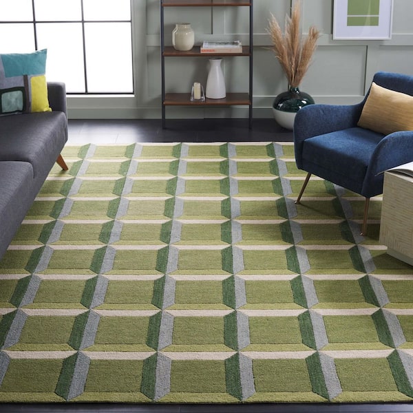 Genre 8 ft. x 10 ft. Green/Beige square Geometric Area Rug