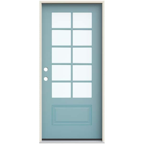 JELD-WEN 36 in. x 80 in. Right-Hand 10 Lite Clear Glass Serenity Painted Fiberglass Prehung Front Door with Brickmould