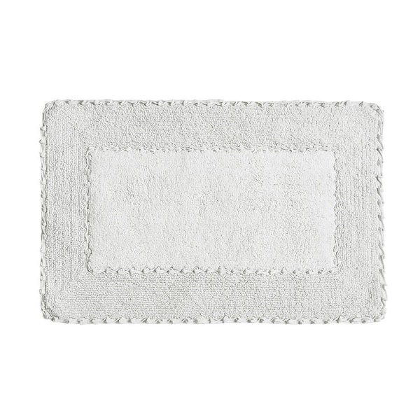 Laura Ashley 20 in. x 34 in. Light Gray Cotton Ruffle Bath Rug