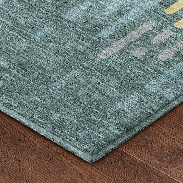 Mayfield Premium Machine Washable Abstract AMF2567 Teal 10 ft. x 14 ft. Area Rug