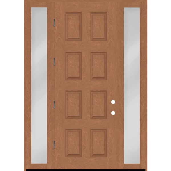 Steves & Sons Regency 64 in. x 96 in. 8-Panel RHOS AutumnWheat Stain Mahogany Fiberglass Prehung Front Door w/Dbl 12in. Sidelites