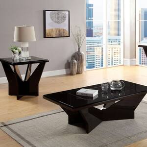 Blu Creek 2-Piece 47.25 in. Black Rectangle Glass Coffee Table Set