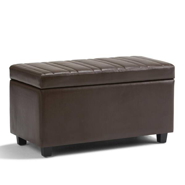 Simpli Home Darcy Storage Ottoman Bench in Chocolate Brown Faux Leather