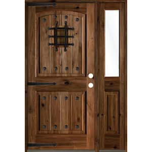 44 in. x 80 in. Mediterranean Knotty Alder Left-Hand/Inswing Clear Glass Provincial Stain Wood Prehung Front Door w/RHSL