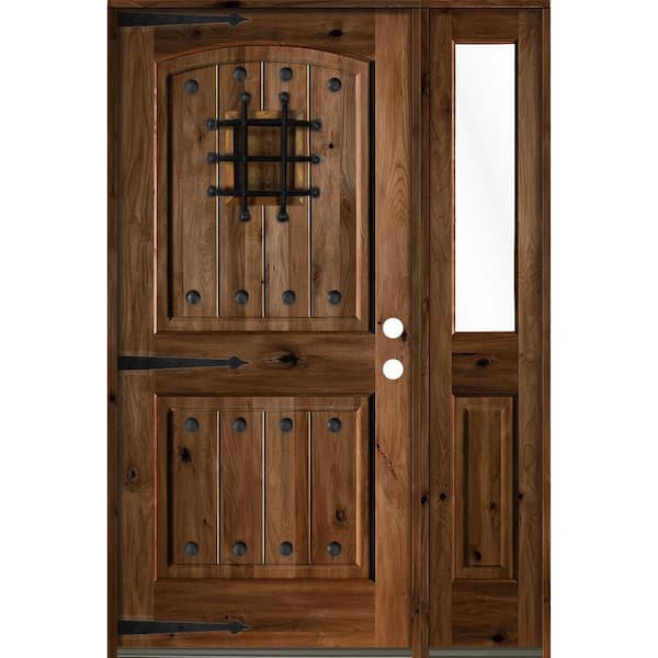 Krosswood Doors 44 in. x 80 in. Mediterranean Knotty Alder Left-Hand/Inswing Clear Glass Provincial Stain Wood Prehung Front Door w/RHSL
