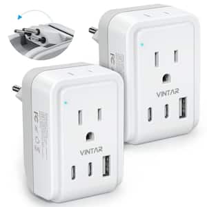 3.4 Amp. Grounded Plug Travel Adapter with 2 AC Outlets 3 USB Ports 2 USB C Outlet Plug for US to Brazilian (2-Pack)