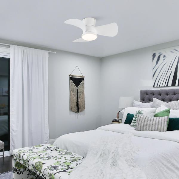 31 in. Indoor Integrated LED White Flush Mount Ceiling Fan with Light, DC Motor and Remote