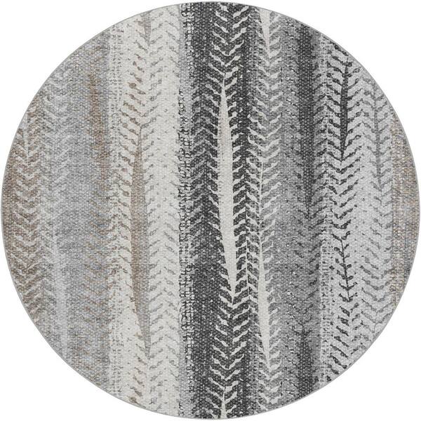 Dream Shag Premium Machine Washable Abstract ADS693 Khaki 8 ft. x 8 ft. Round Rug