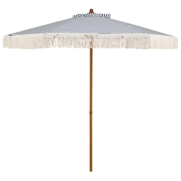 7 ft. Outdoor Patio Umbrella Beach Umbrella with Fringe Sun-Protective and Boho Tassel in Blue
