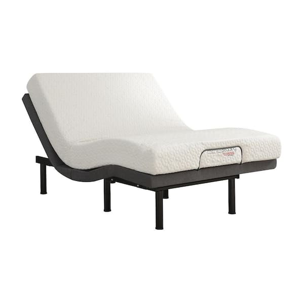 Benjara Off White and Black Metal Frame Twin Platform Bed with Wireless Contoller