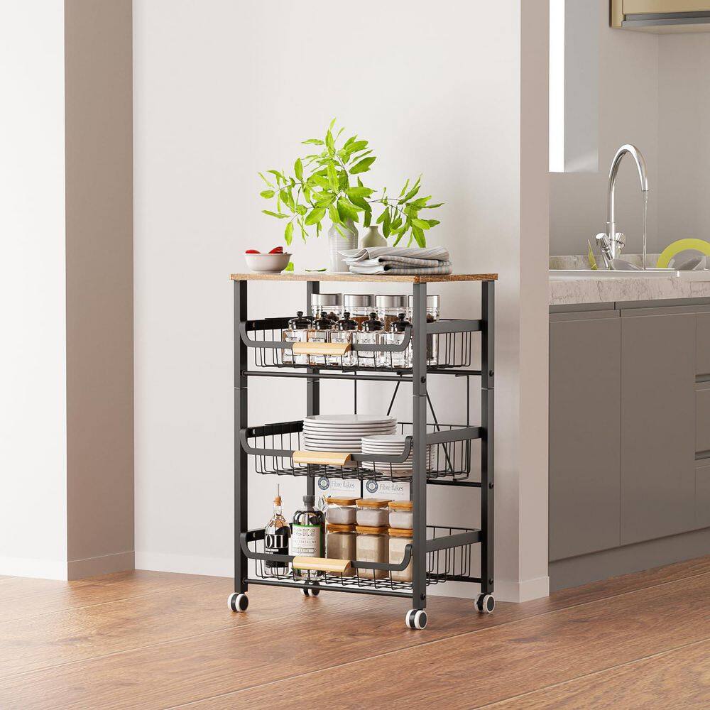 Wudkey Black 4-Layer Fruit Basket Kitchen Organizer and Rack, Stackable ...