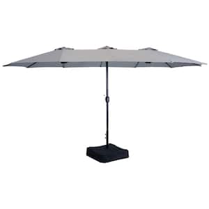 Sunnydaze 15 ft. Double-Sided Outdoor Patio Market Umbrella with Sandbag Base in Gray