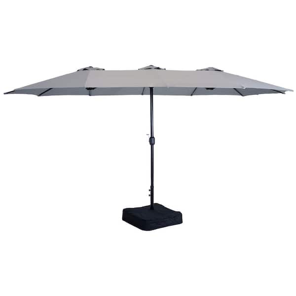 Sunnydaze Sunnydaze 15 ft. Double-Sided Outdoor Patio Market Umbrella with Sandbag Base in Gray