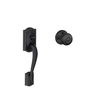 Camelot Aged Bronze Door Handleset Grip with Georgian Door Knob