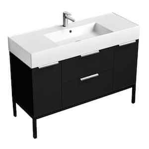 Derin 47.6 in. W x 18.1 in. D x 34.65 in. H Modern Bathroom Vanity in Matte Black With White Ceramic Top