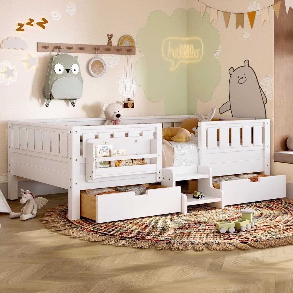 White Twin Size Kids Bed with Built-in Bookshelves and Storage Drawers price history on PriceWatchPro
