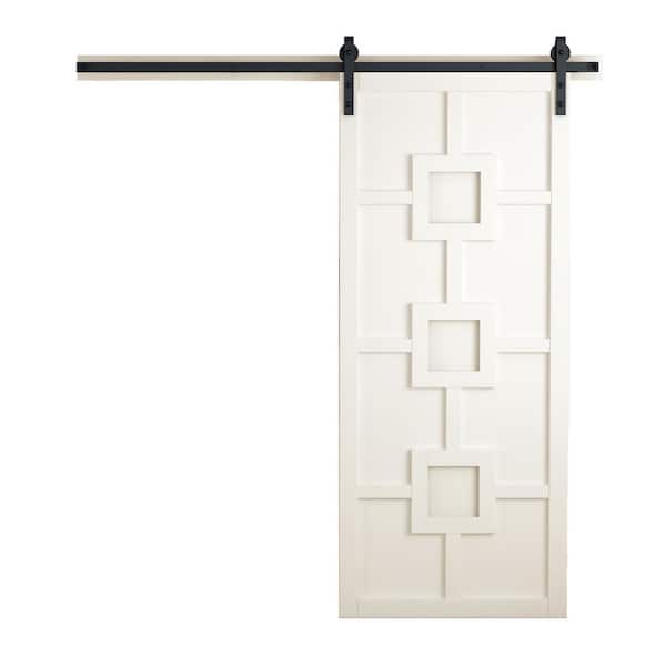 VeryCustom 36 in. x 84 in. Mod Squad Off White Wood Sliding Barn Door with Hardware Kit