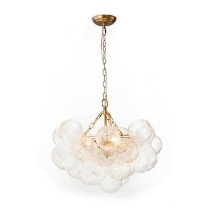 Neuvy 23 in. W 3-Light Brass Cluster Empire Chandelier with Water Ripple Glass Shades for Staircase and Living Room