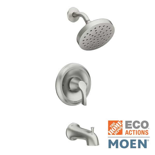 MOEN Korek Single-Handle 1- -Spray 1.75 GPM Tub and Shower Faucet with Valve in Spot Resist Brushed Nickel (Valve Included)