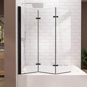 51 in. W x 59 in. H Frameless Folding Tub Shower Door Pivot Glass Bathtub Door in Matte Black with 1/4 in. Clear Glass