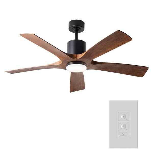 Modern Forms Aviator 54 In Indoor Outdoor Matte Black Distressed Koa 5 Blade Smart Ceiling Fan Light Kit Adaptable W Remote Control Fr W1811 Mb Dk The Home Depot - Modern Wood Ceiling Fans With Light