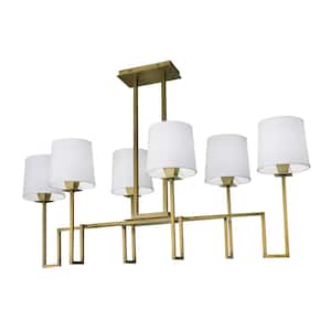 Maya Linear 6-Light Aged Brass ChAndelier With Fabric Shade