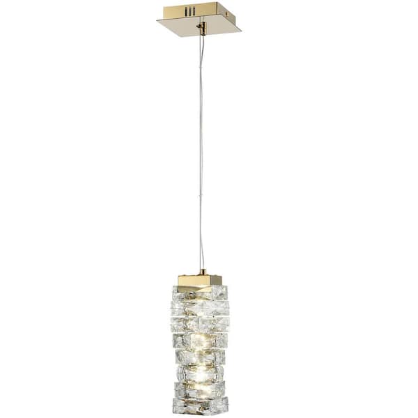 CLAXY 7 Watt LED Light Gold Finished Shaded Pendant Light with Clear glass Glass Shade and No Bulbs Included
