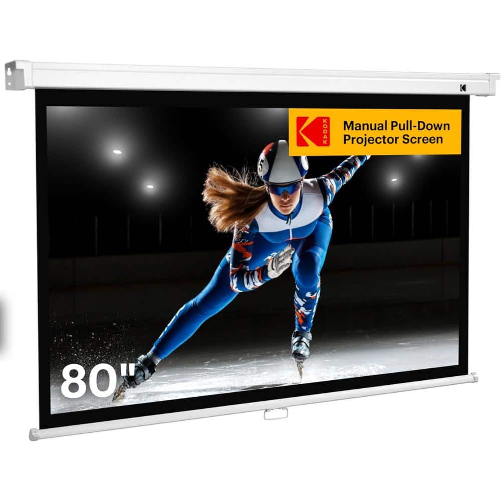 80 in. Manual Pull Down Projector Screen, Large 16:9 Retractable Projector 