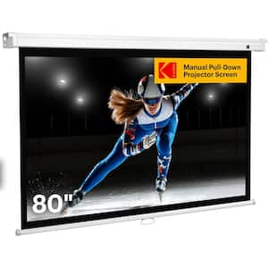 80 in. Manual Pull Down Projector Screen, Large 16:9 Retractable Projector Screen