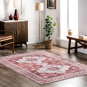Norma Machine Washable Traditional Medallion Rust 4 ft. x 6 ft. Area Rug