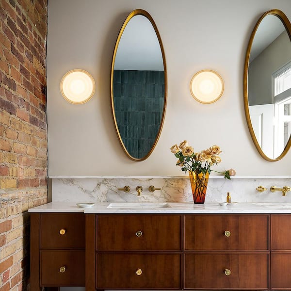 9. 65in. 1-Light Gold Led Dimple Flush Mounted Wall Sconce with Glass Shade