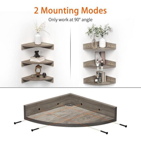 11.5 in. W x 11.5 in. D Grey Wood Corner Shelves Decorative Wall