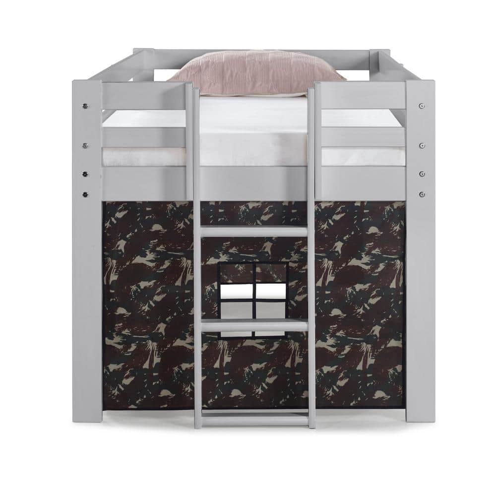 Dove Gray Twin Loft Bed with Green Camouflage Tent