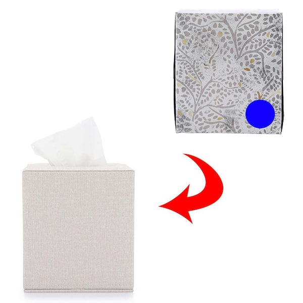 Numhew Square Linen Tissue Box Cover with Magnetic Bottom in Beige