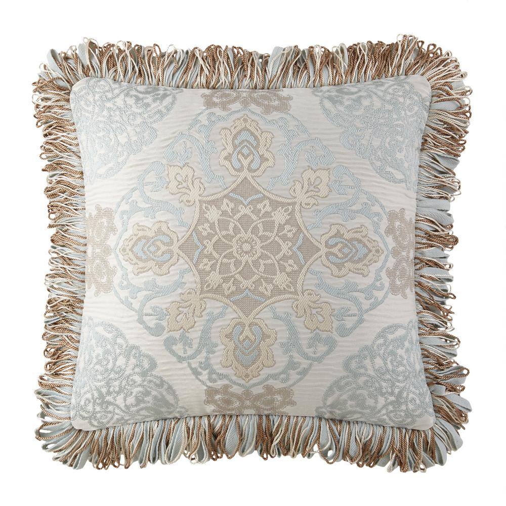 Aqua and Beige Embroidered Decorative Pillow Set