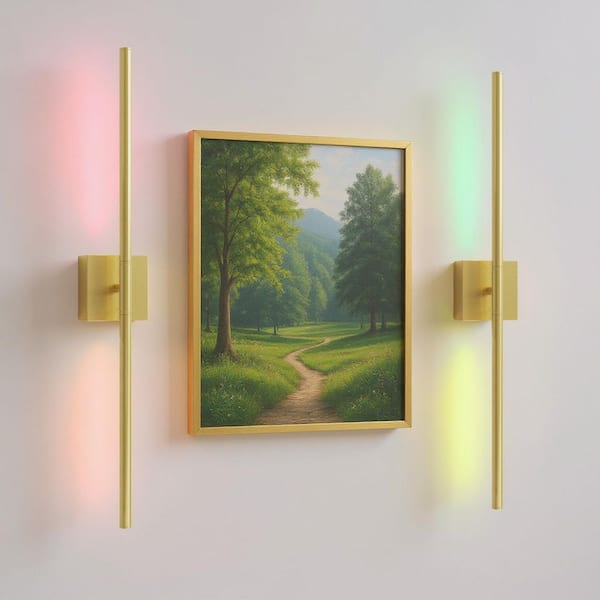 28 in. 2-Light Gold Wall Sconces, Wireless LED 3CCT-RGB Wall Lights for Bedroom, Living Room, 2-Pack