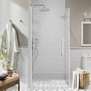 Pasadena 28-9/16 in. W x 72 in. H Rectangular Pivot Frameless Corner Shower Enclosure in Chrome with Shelves