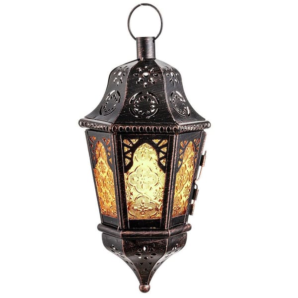 11.8 in. H Metal Bronze Moroccan Lantern, Vintage Decorative Hanging Lanterns with Chian