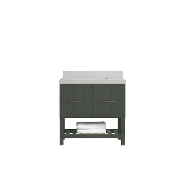 Catalina 36 in. Single Sink Freestanding Pewter Green Bath Vanity with Carrara Quartz Top Unassembled