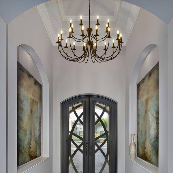 BAOURE 24-Light Black Farmhouse Chandeliers, 46-in Vintage Candle