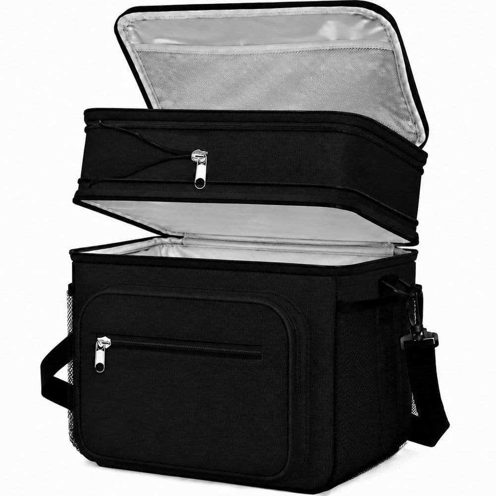 Black Minimalist Lunch Bag, Double-Layer Insulated 12L Reusable Lunch Bag with Leakproof Liner price history on PriceWatchPro