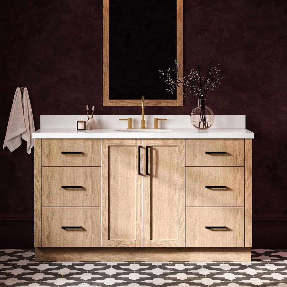 Loren 60 in. Single Sink Freestanding in Natural Oak Bath Vanity with Pure White Quartz Top price history on PriceWatchPro