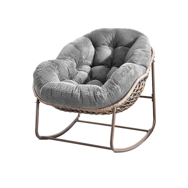 Sudzendf Brown Wicker Outdoor Rocking Chair with Light Green