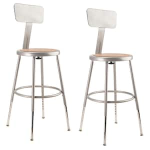 NPS 19 in. -27 in. Grey Height Adjustable Heavy Duty Steel Stool With Backrest (2 Pack)