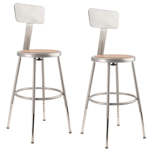 National Public Seating NPS 19 in. -27 in. Grey Height Adjustable Heavy Duty Steel Stool With Backrest (2 Pack)