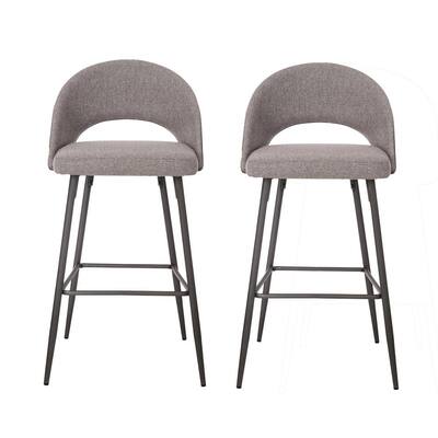 Dark Grey Mixing Fabic/Leatherette Bar Stool with Tapered Metal Legs (Set of 2)